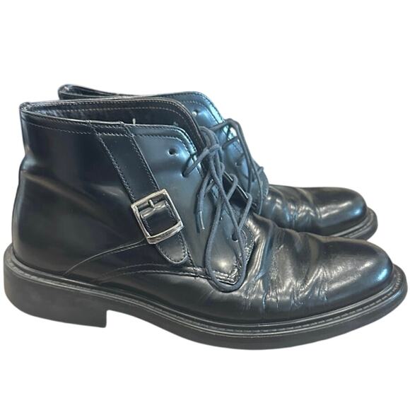 JF J. Ferrar Black Patent Leather Lace-Up Dress Boot Side Buckle Made in Italy 9 - Picture 1 of 8